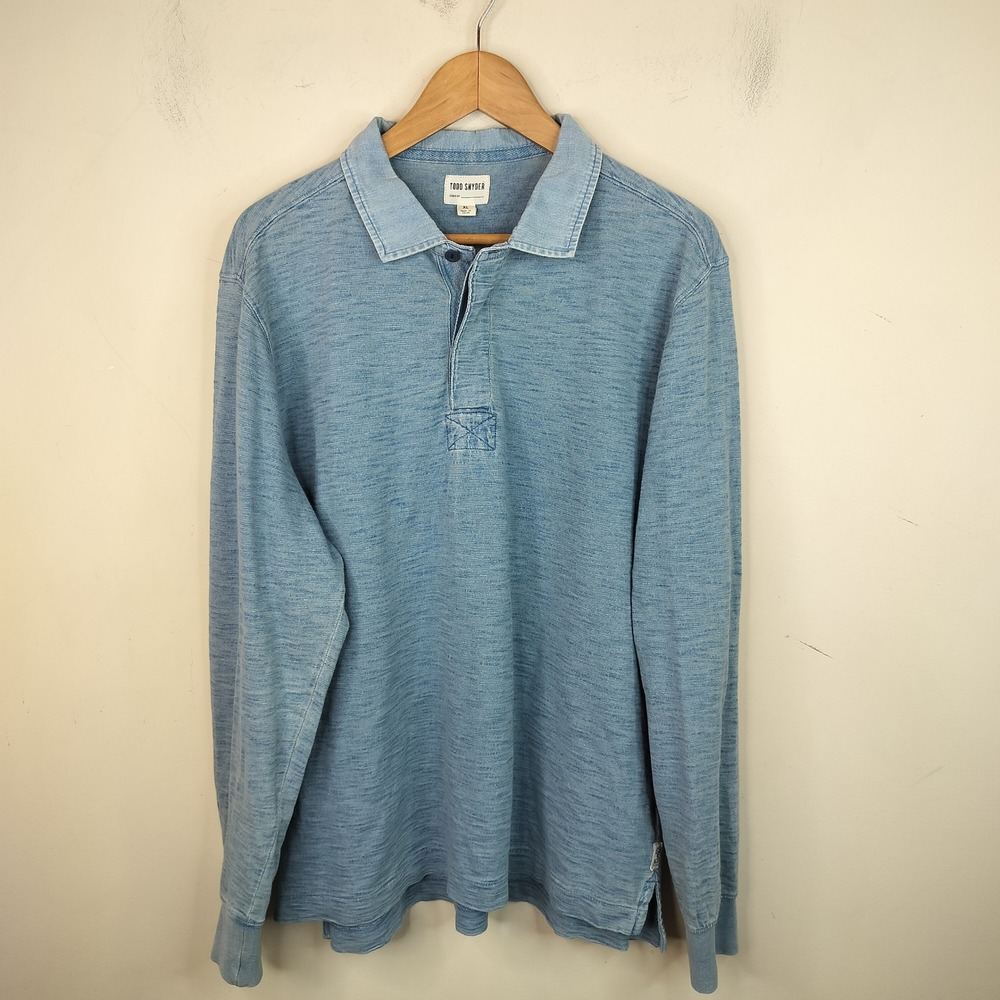 Todd Snyder Polo Shirt Mens XL Long Sleeve Slub Jersey Casual Blue